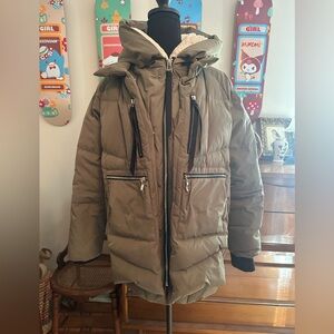 OROLAY Olive green orange lining Sherpa cream inner lined hood Jacket small